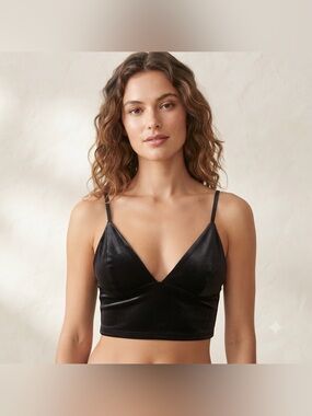 Garage Black Velvet Crop Top V Neck Adjustable Straps Cropped Lined Size Medium